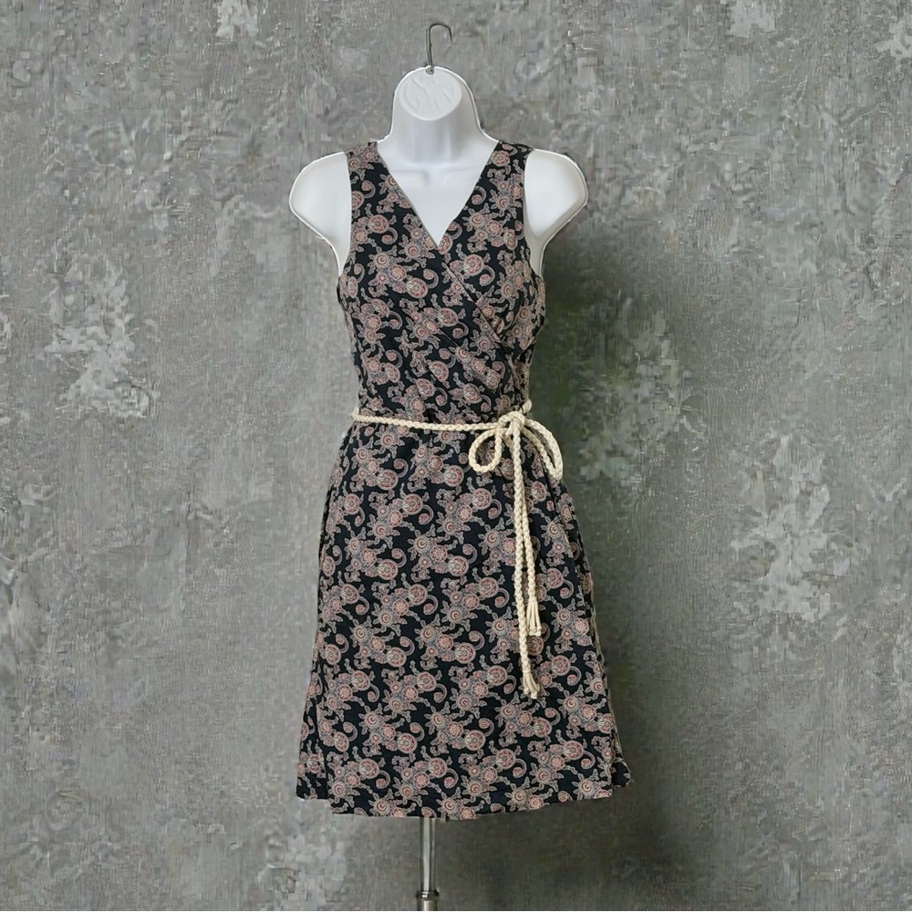 Tommy Hilfiger Paisley Wrap Dress Navy Sleeveless Rope Belt Boho Chic L